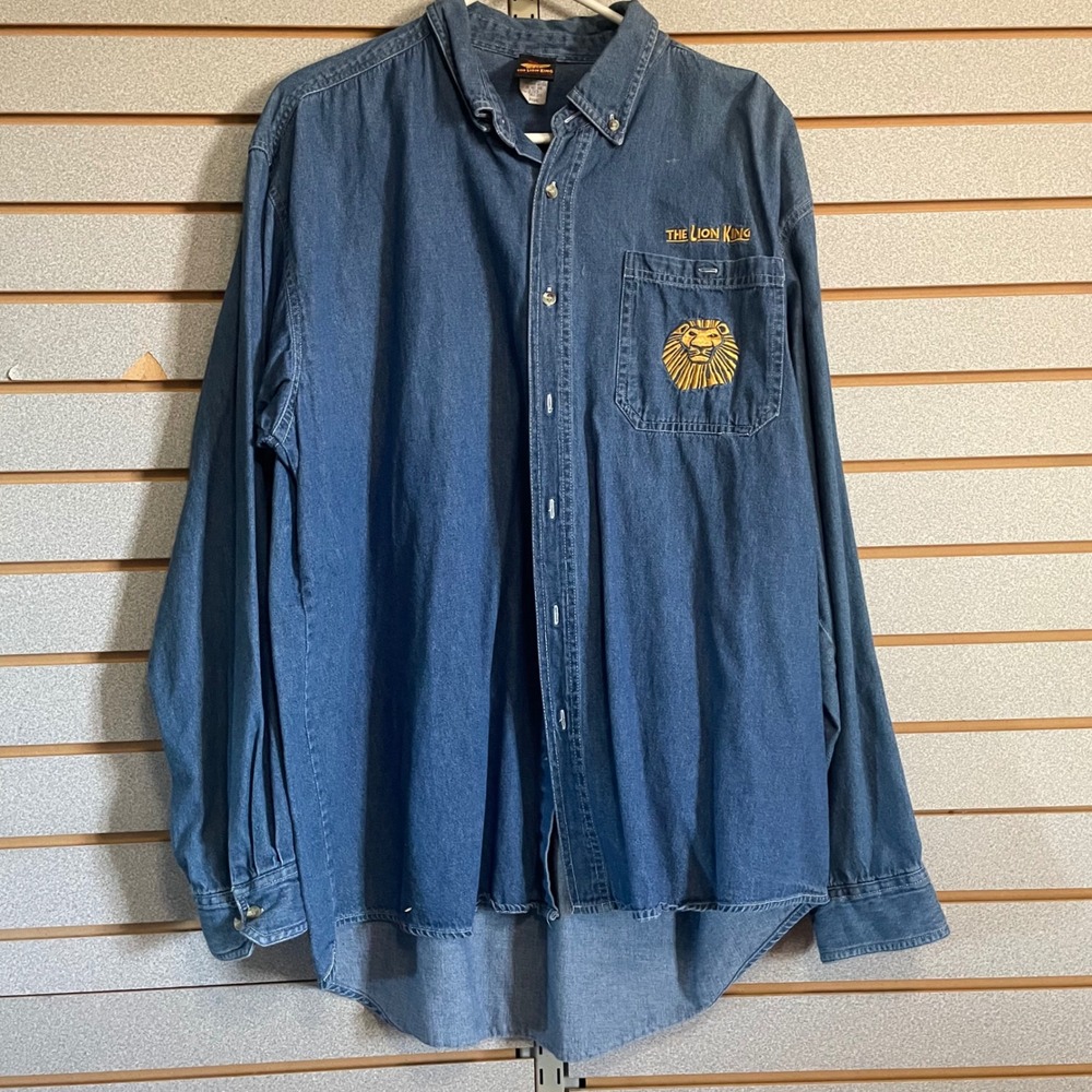 Vintage Disney The Lion King Denim Shirt Adult Large Button Down Embroidered